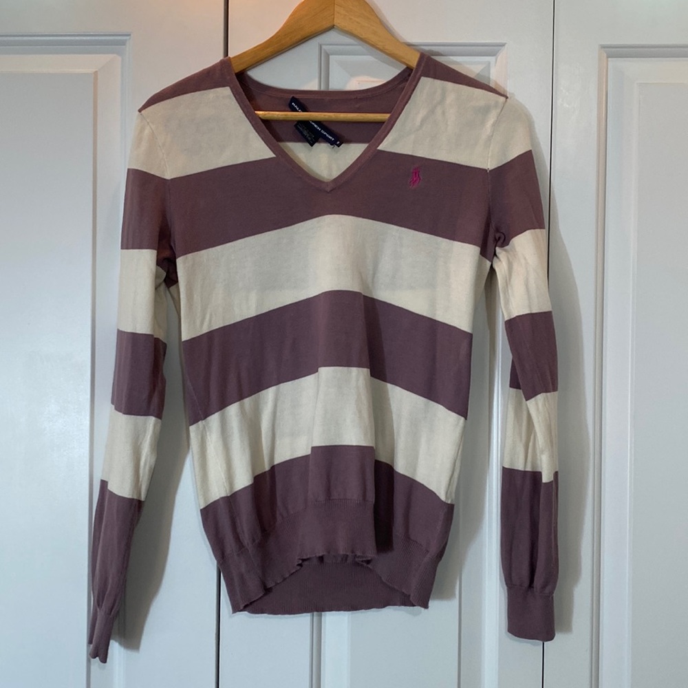 Ralph Lauren Sport Purple/Cream Stripe Top Size M